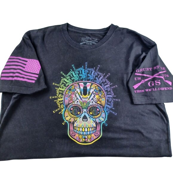 Grunt Style Black Sugar Skull T-Shirt Short Sleeve Cotton Crew Neck Men Size XL - Picture 5 of 9